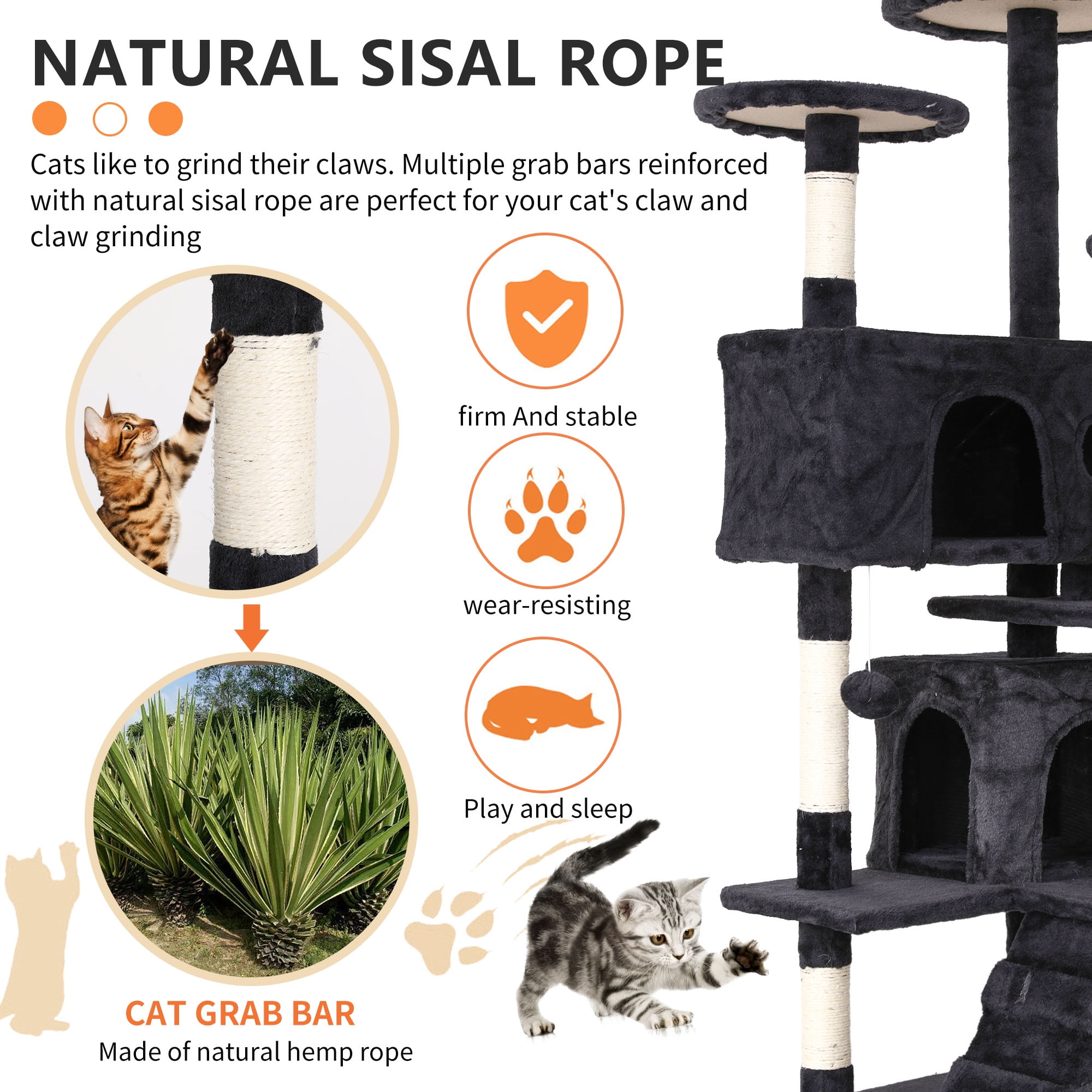54 inch Cat Trees and Towers for Indoor Cats, Cat Condo Scratching Post for Adult Cats, Multi-Level Cat Towers for Small Cats, Dark Gray