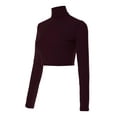thumbnail image 3 of Made by Olivia Women's Solid Long Sleeve Mock Neck Solid Crop Top T Shirt, 3 of 4