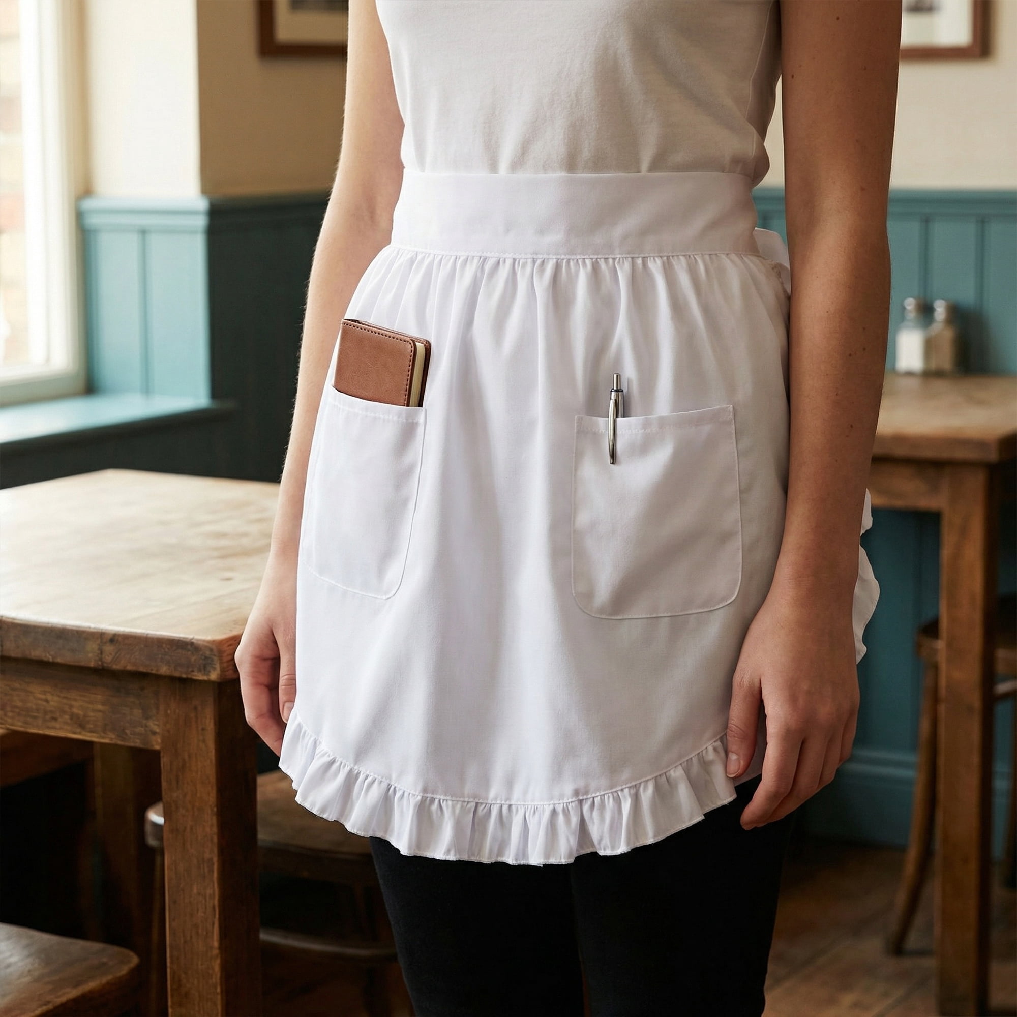 Unique Bargains Women's Durable Polyester Aprons with Pockets 26.4x16.8in White
