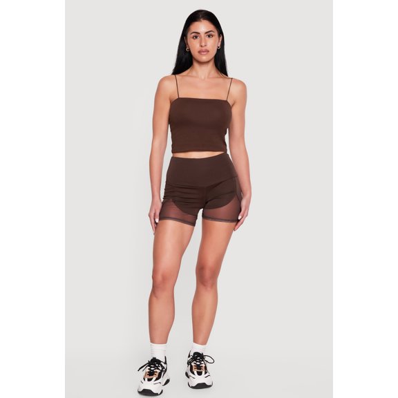 Women's Drop Waist Mesh Detail Biker Shorts