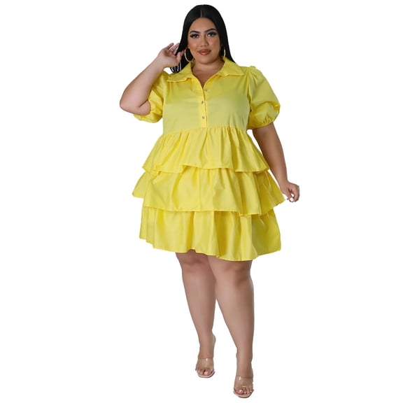 AURA Women Plus Size Shirt Dress Button Casual Summer Midi Dress Loose Fit Office Vacation Dress
