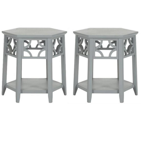 Home Square Wood Hexagon End Table in Pearl Blue Grey - Set of 2