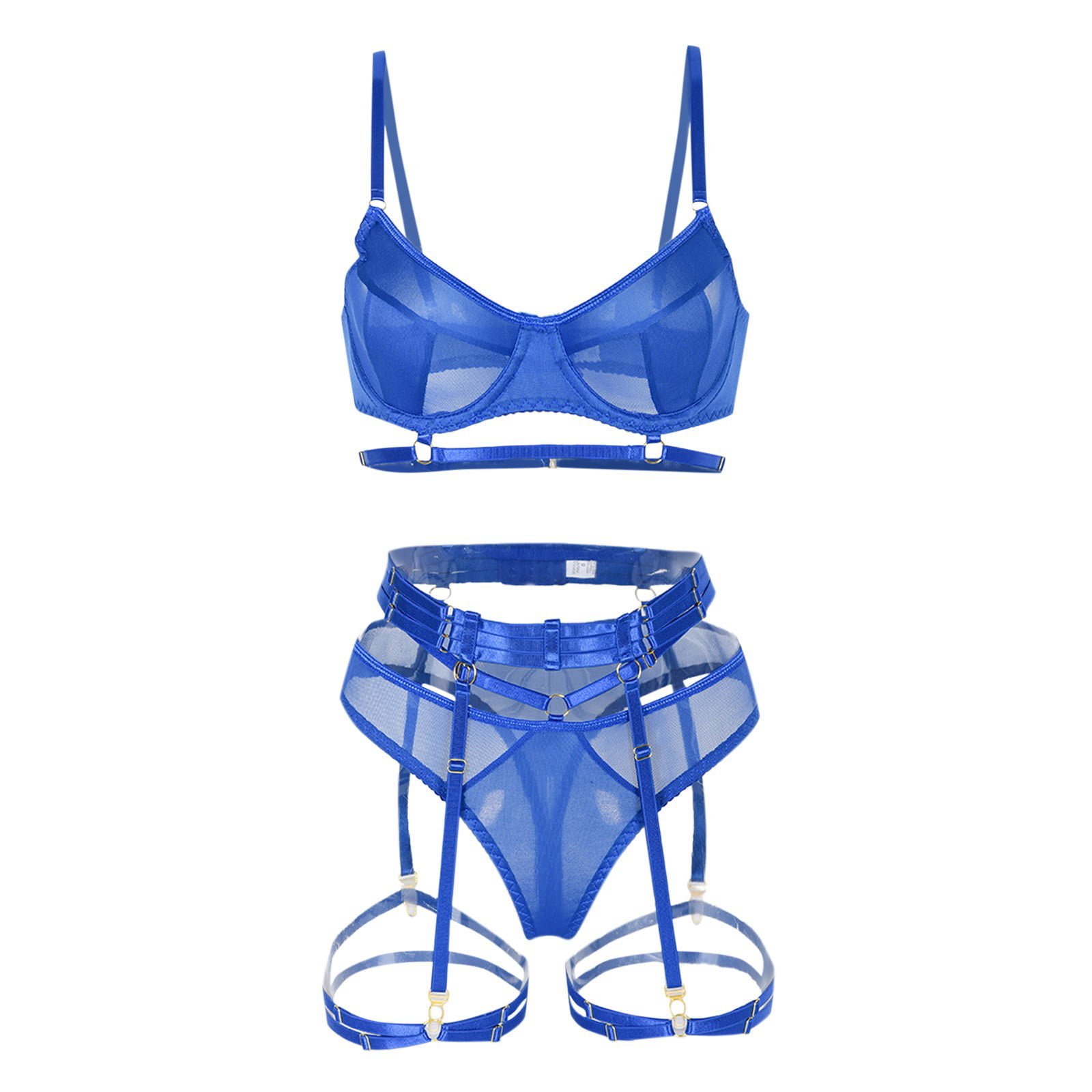 Gubotare Lingerie For Women Plus Size Women Lingerie Set with Garter Bra  and Panty Lace Underwire Lingerie Sets,Blue XL 