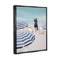 thumbnail image 3 of Stupell Industries Woman Enjoying Beach Shore Umbrellas Coastal Scene Graphic Art Jet Black Floating Framed Canvas Print Wall Art, Design by Amelia Noyes, 3 of 6