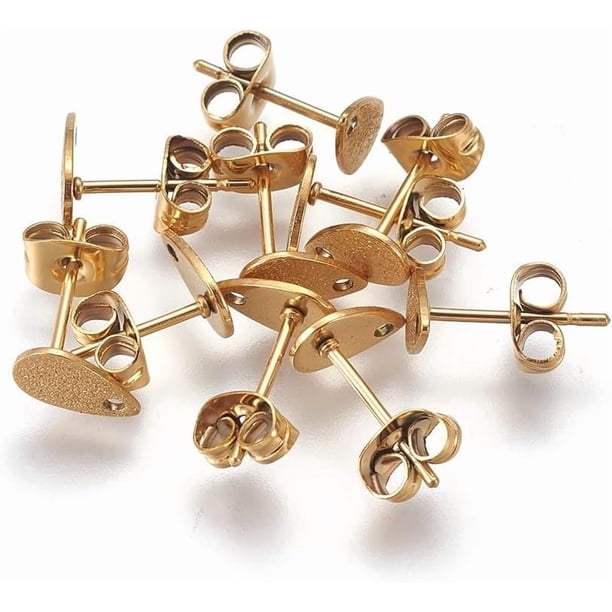 10 piezas de aretes dorados con baño de iones, de acero inoxidable 304, con forma de lágrima, en blanco.