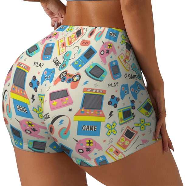 Fotbe Playing Video Games Shorts Sin Costuras – Shorts Deportivos de Cintura Alta para Mujer, Elásticos para Gimnasio, Yoga, Running o Ciclismo-Small