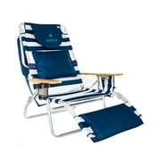 Ostrich The Deluxe 3N1 Lightweight Outdoor Beach Lounge Chair w/Footrest, Blue Stripe