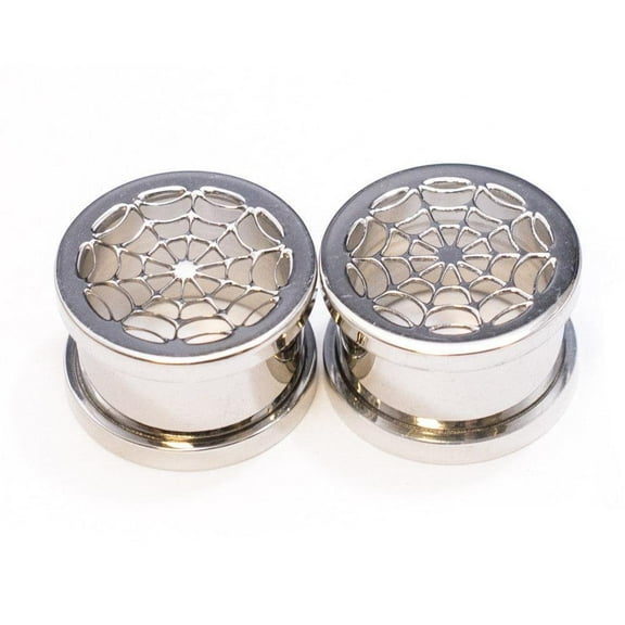 BodyJewelryOnline Ear Plugs Screw Fit Surgical Steel with Spider Web Designs 2G to 2 Inch Men Women