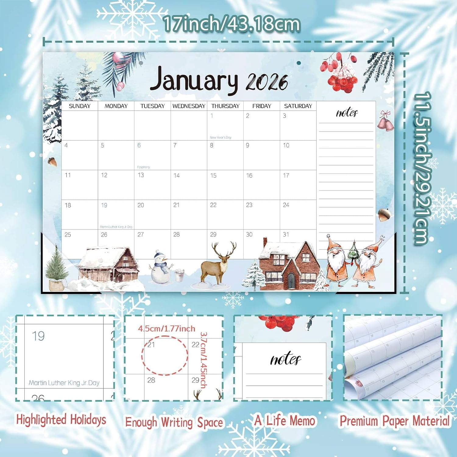 Desk Calendar 2025-2026, School Year Calendar 2025, 19-Month Desk/Wall Calendar, 2025 Jun - 2026 Dec, 17" X 11.5" Monthly Planner With Corner Protectors, Thick Paper For Home Office