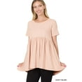 thumbnail image 1 of TheLovely Women & Plus Round Neck Brushed DTY Short Sleeve Ruched Tunic Blouse Top, 1 of 2