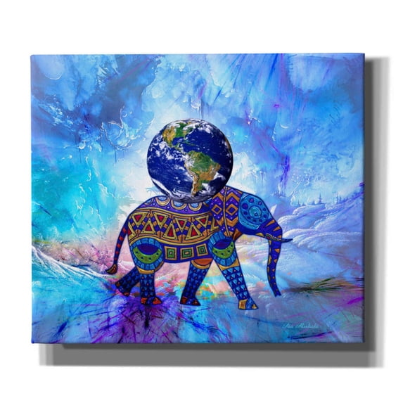Epic Graffiti 'Earth On Elephant' by Ata Alishahi, Giclee Canvas Wall Art, 30"x26"