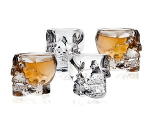 4x Skull Shot Glasses Drinking Glass Skulls Student Tequila Shooter Bar Whiskey  Set of Four Novelty Shot Glasses Home Kitchen Decor