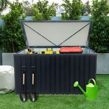 Outdoor Modern Metal Shed, Sturdiness Medium Waterproof Galvanized Steel Pad-lockable Storage Shed Utility Tool Box, Black