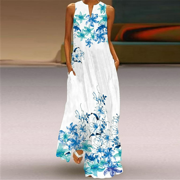 Lopecy-Sta Fashion Dresses Short Sleeve Floral Print Dresses for Women  Summer Light blue - L 