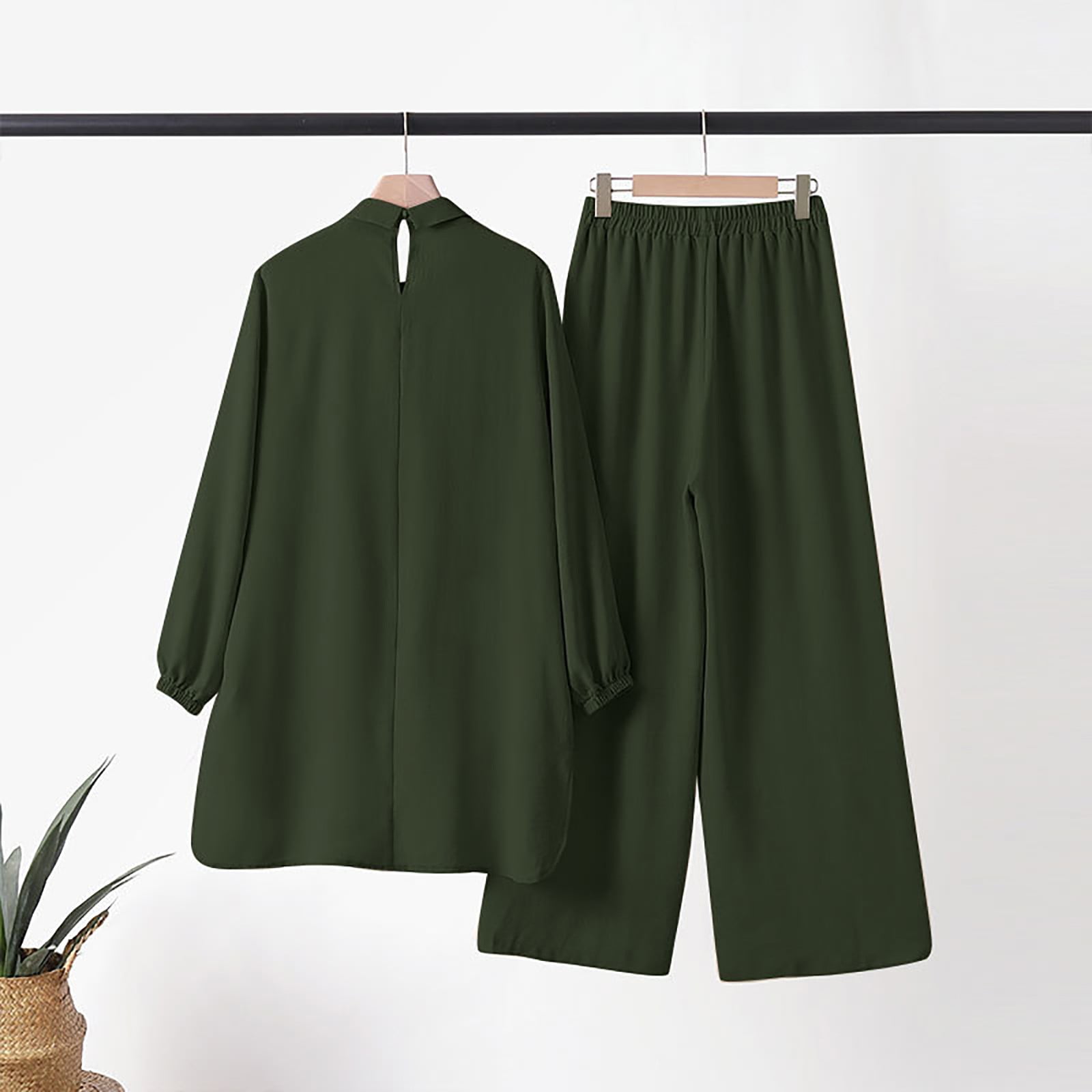 Womens Plus Size Loungewear Sets S-5X Casual Long Sleeve Shirts Wide Leg Pants 2 Piece Loose Solid Comfort Going Out Pant Suits Outfits