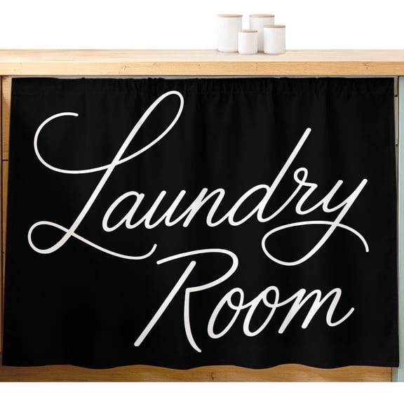 Laundry Room Cabinet Curtains Black Background Modern Simple Style Sink Skirt Privacy Short Cabinet Curtain for Kitchen Bathroom Self Adhesive Waterproof Under Sink Curtain 10" W x 11" L