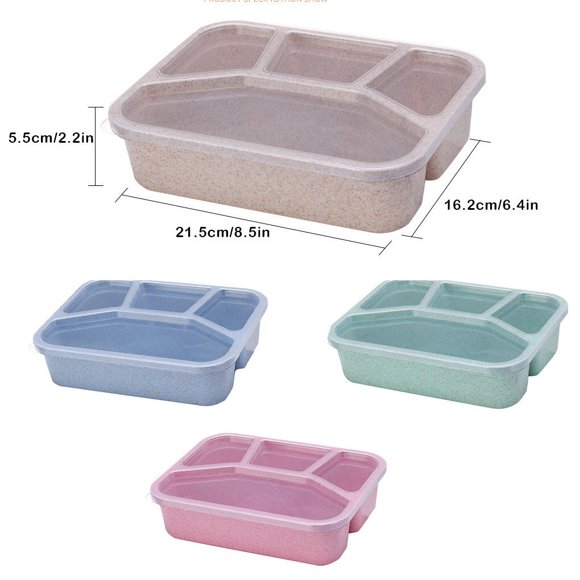4-Grids Lunch Box Sungle Layer Multi-colors Tableware Storage Case Rectangular Food Container Fresh-keeping Plastic Storage Case Household Office Blue