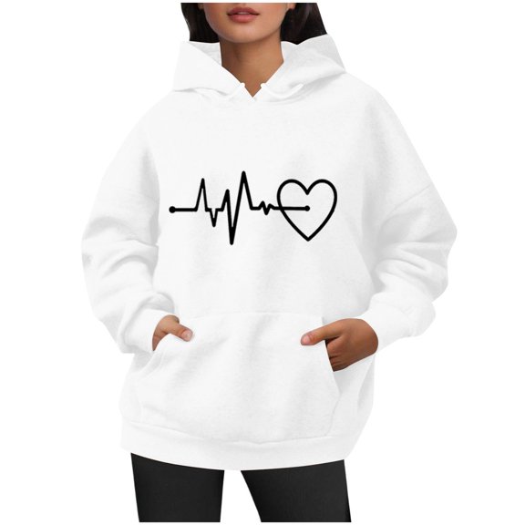 Enjoytime Sweatshirt for Women Hearts Print Lightweight Casual Pullover Hoodies Fall Cozy Trendy Long Sleeve Hoodie