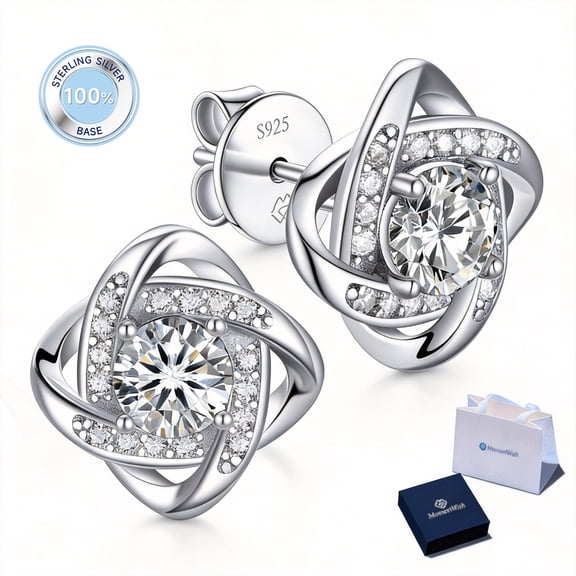 MomentWish 1 Carat D Color VVS1 Round Shaped Moissanite Stud Earrings for Women, Gift for Birthday Anniversary