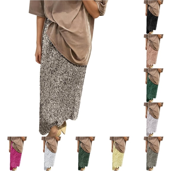 Wxolcjlv Women's Sequin Midi Skirt Straight Cut Glitter Sparkle Party Skirts