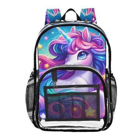ALAZA Clear Backpack Cartoon Unicorn Rainbow Stars PVC Transparent BookBag