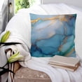thumbnail image 3 of Pillow Covers 16x16 Set of 2, Turquoise Blue Marble Throw Pillow Covers Decorative Couch Cushion Cover, Modern Teal Gold Geometric Microfiber Soft Square Pillowcases for Bedroom Living Room Sofa, 3 of 7