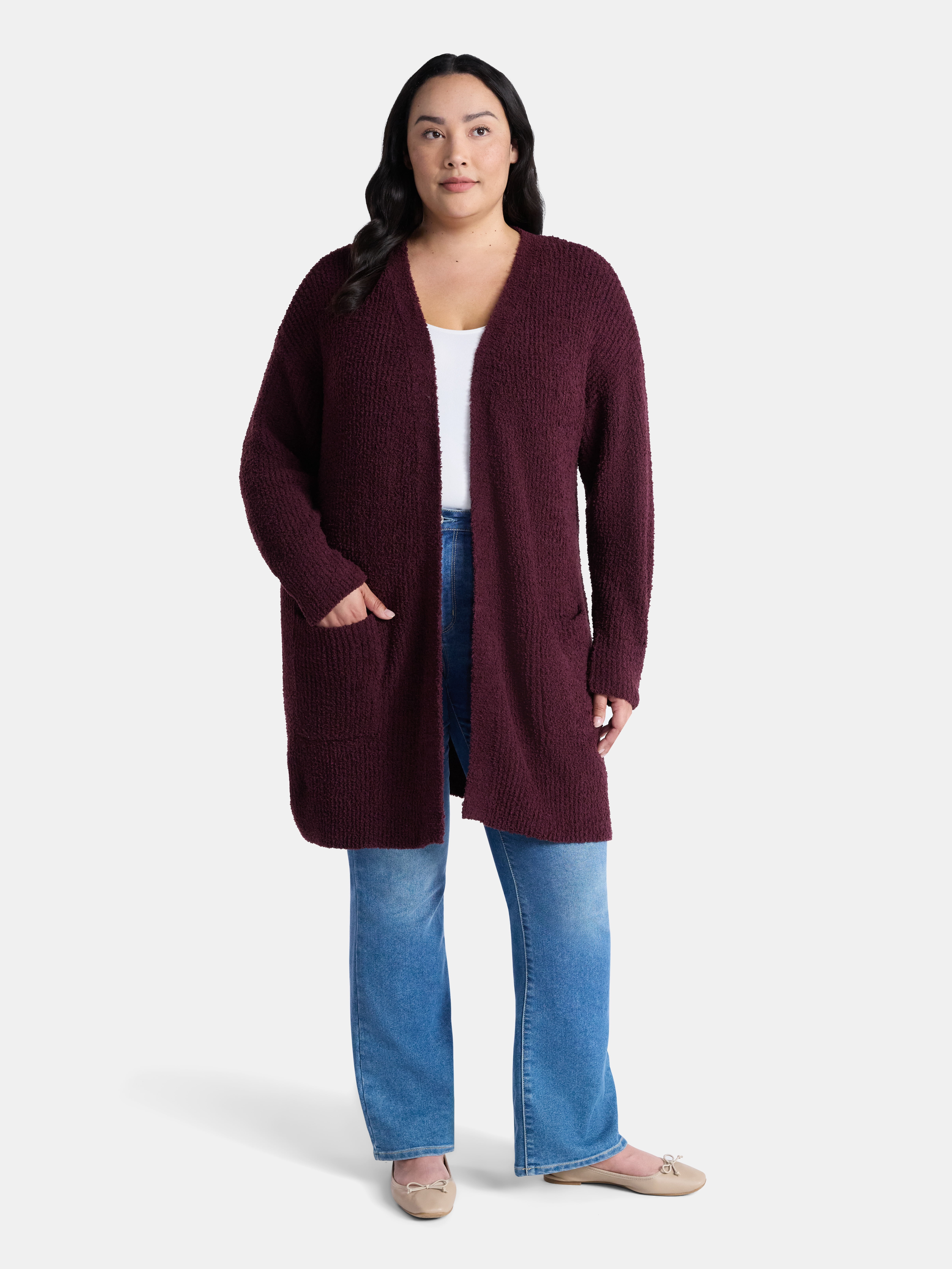 Time and Tru Women’s and Women’s Plus Super Soft Longline Cardigan Sweater, Lightweight, Size XS-4X