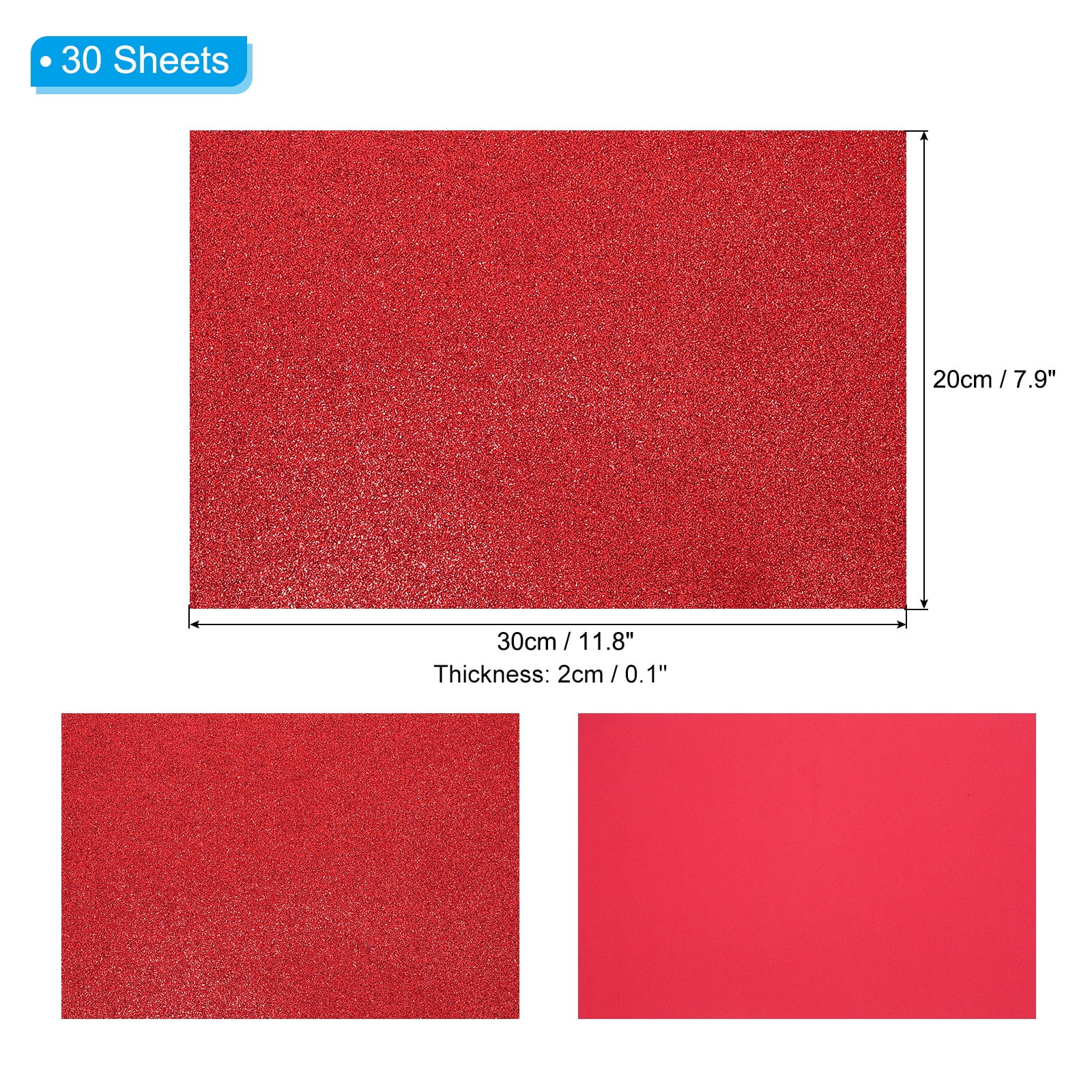 Uxcell Bright Red Shiny EVA Glitter Foam Sheet 11.8 x 7.9 Inch 2mm Thick Sparkle EVA Glitter Felt for Crafts DIY Project, 30 Pcs