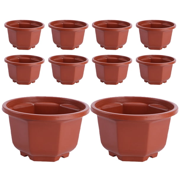 10 macetas drenables octogonales de plástico para plantas, para jardín y casa.