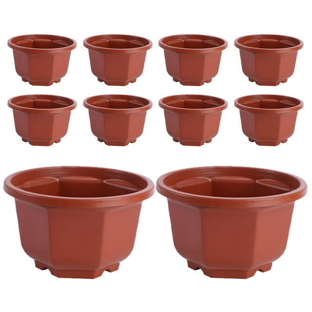 10Pcs Drainable Flowerpot Octagonal Plastic Plant Pot Plants Growing Pots for Garden House