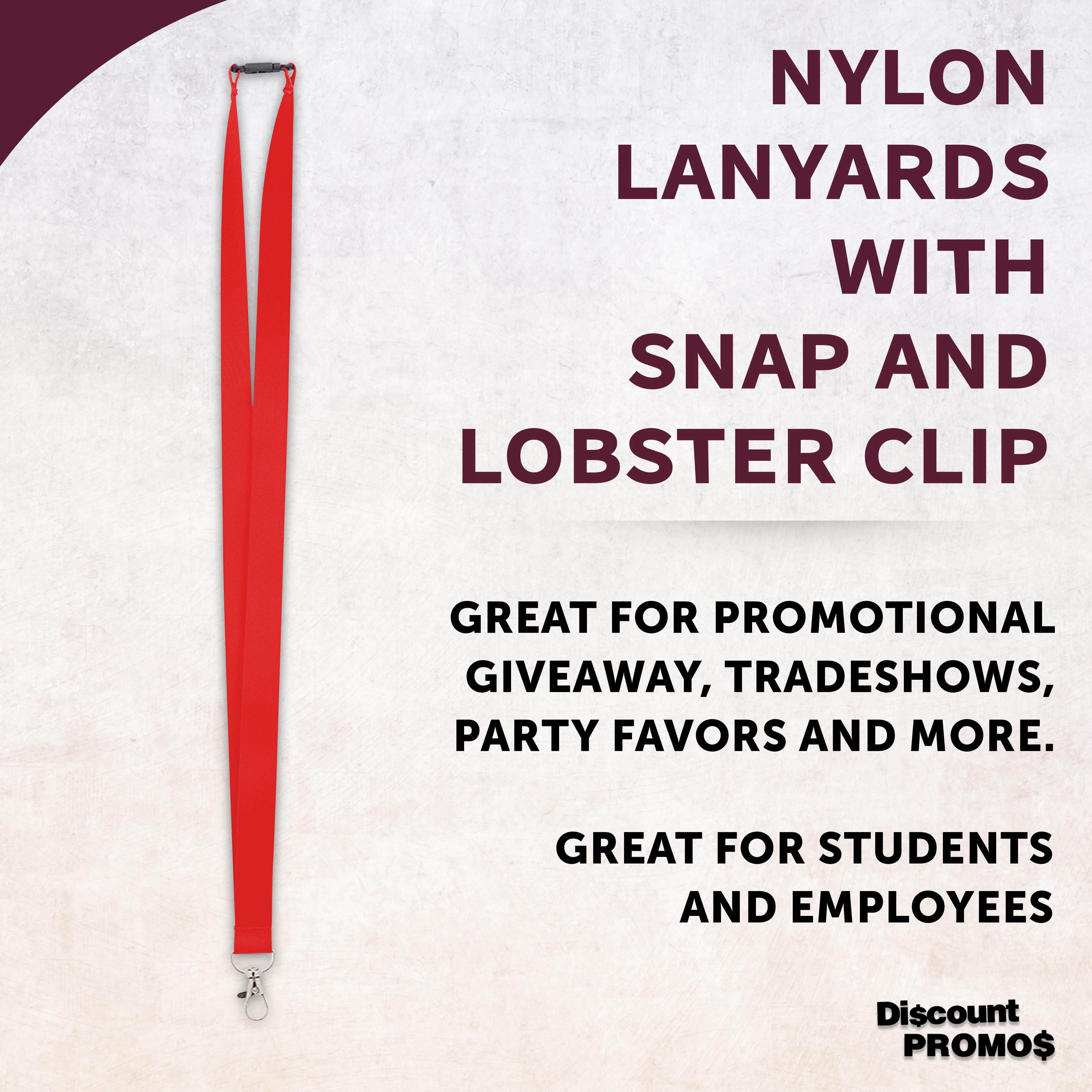 Pop Nylon Lanyards with Snap and Lobster Clip Set of 10, Bulk Pack - Perfect Item to Give to Employees, Students or Even to Sport Fans - Red