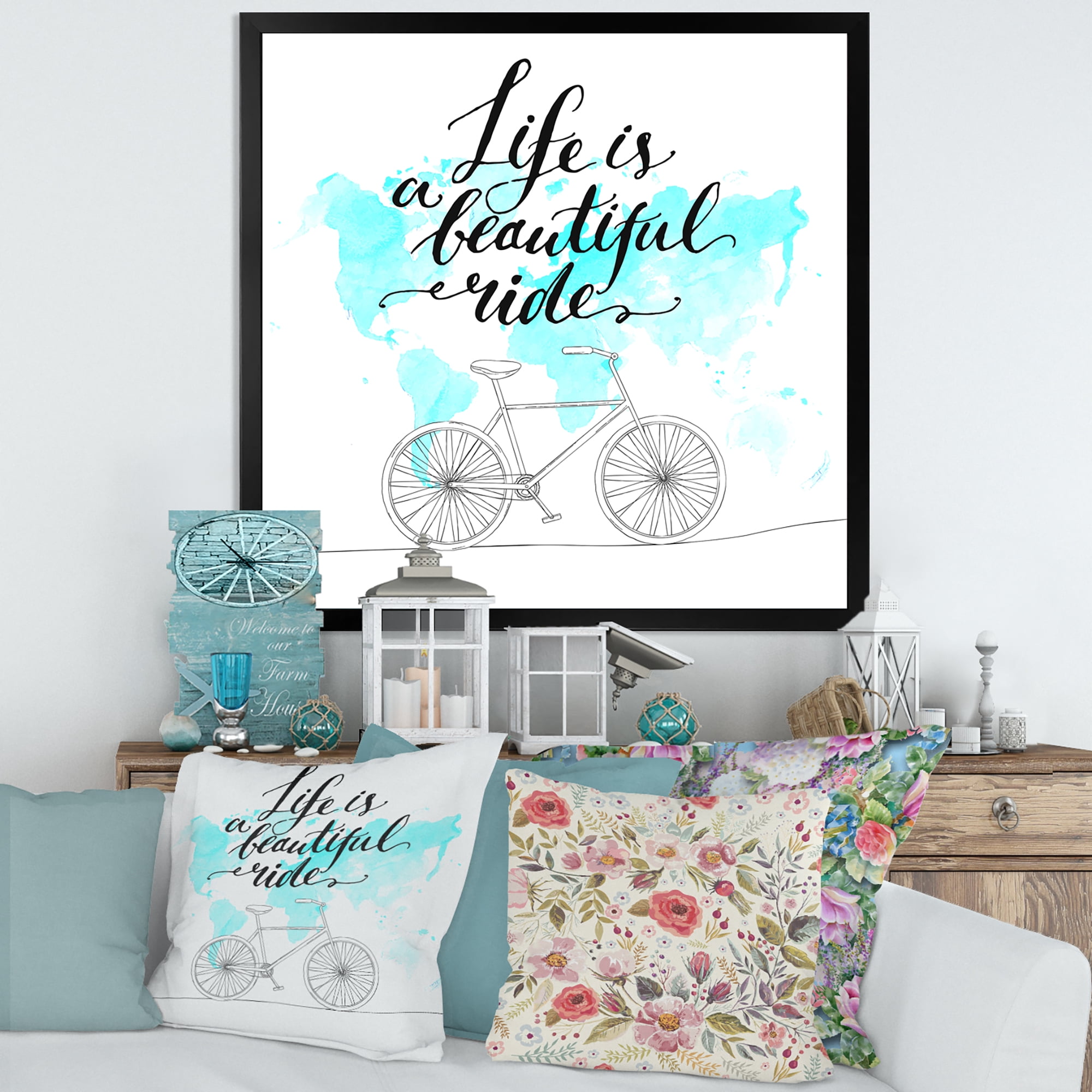 Designart 'Life Is A Beautiful Ride With Bicycle' Traditional Framed Art Print