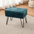 thumbnail image 5 of Home Soft Things Textured Velvet Ottoman Stool Chair, Upholstered Footrest with Black Metal Legs, Deep Teal, 19" x 13" x 17", 5 of 7