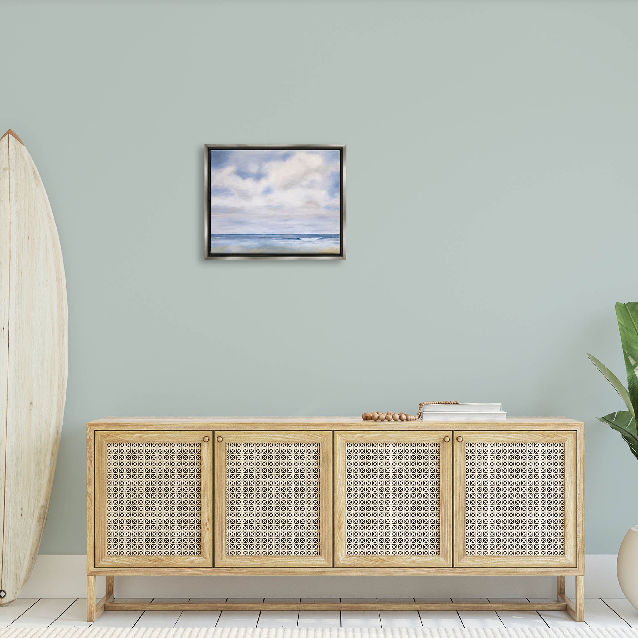 Stupell Industries Tranquil Beach Waves Ocean Scenery Painting Luster Gray Floating Framed Canvas Print Wall Art, Design by Catherine Andersen