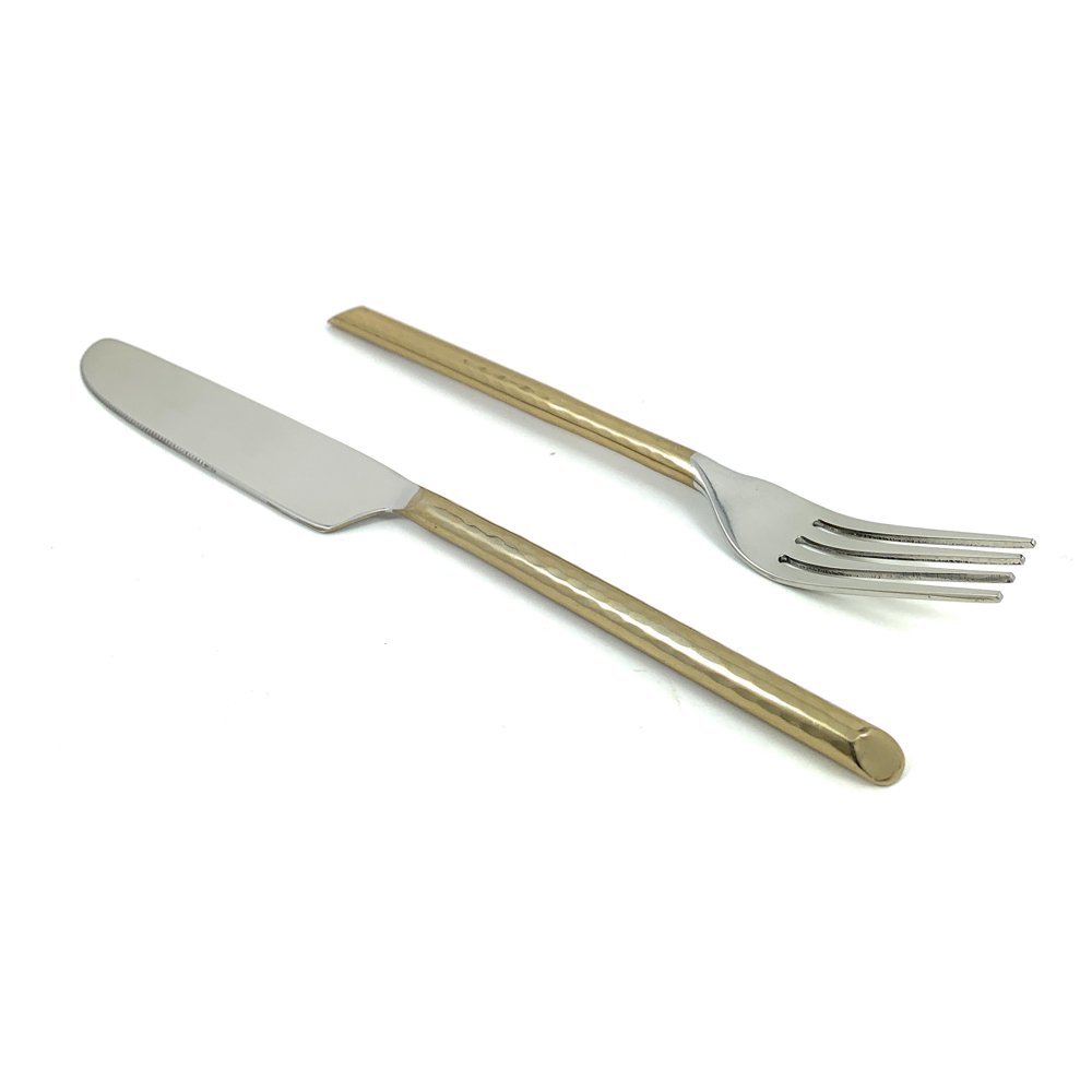 Golden Dinner Forks and Dinner Knives Set of 12 pieces (Cut Hammered