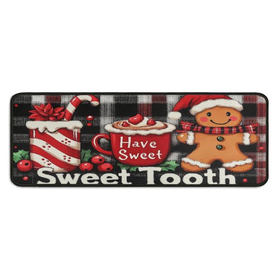 2 Piece Christmas Plaid Kitchen Rug Sets Rustic Farmhouse Triangle Tree Kitchen Mats for Floor Non Slip Kitchen Floor Matfor Farmhouse Door (47x17 30x17 Inches)