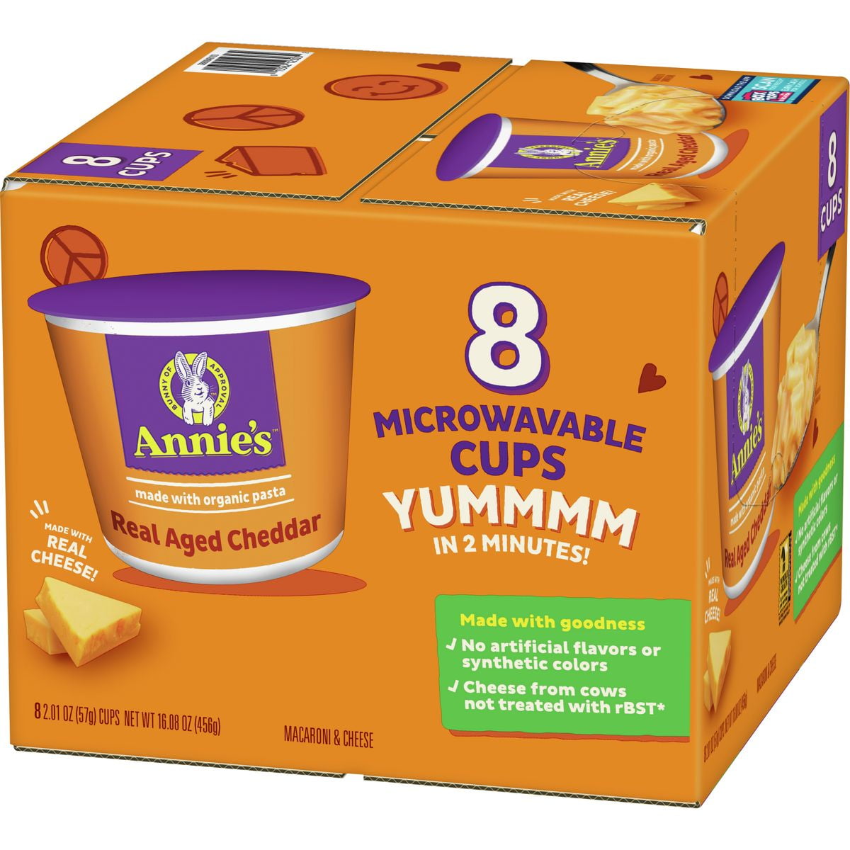 2X - Annie's Real Aged Cheddar Mac and Cheese Microwavable Cups - 16.08oz/8pk