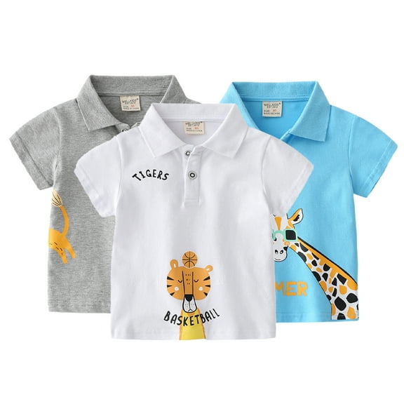 YTDSCS 1-6T Baby Kids Toddler Boys Summer Short Sleeve T Shirts Tee Tops Cartoon Cartoon Short Sleeve Lapel Tops Shirts Undershirt