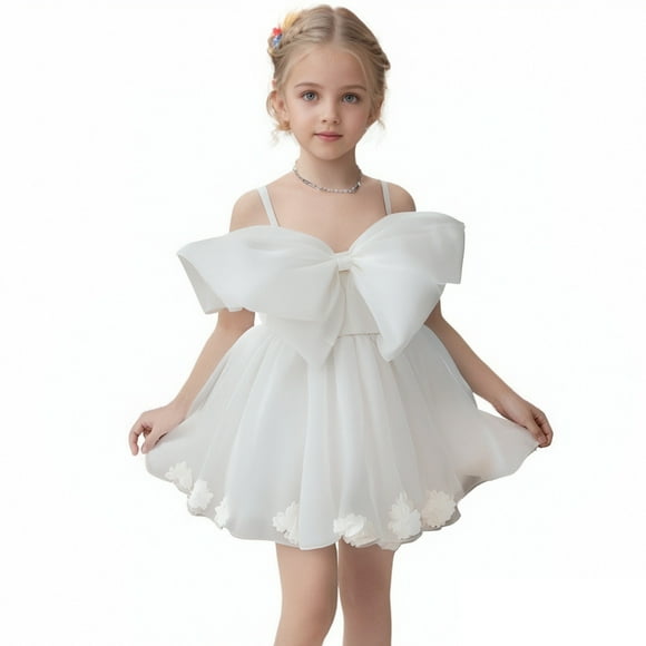 HXWCHs Girls Party Dress Elegant Embroidered Tutu Gown for Girls Birthday Party Performance and formal Flower Girl Attire White 9-12Months
