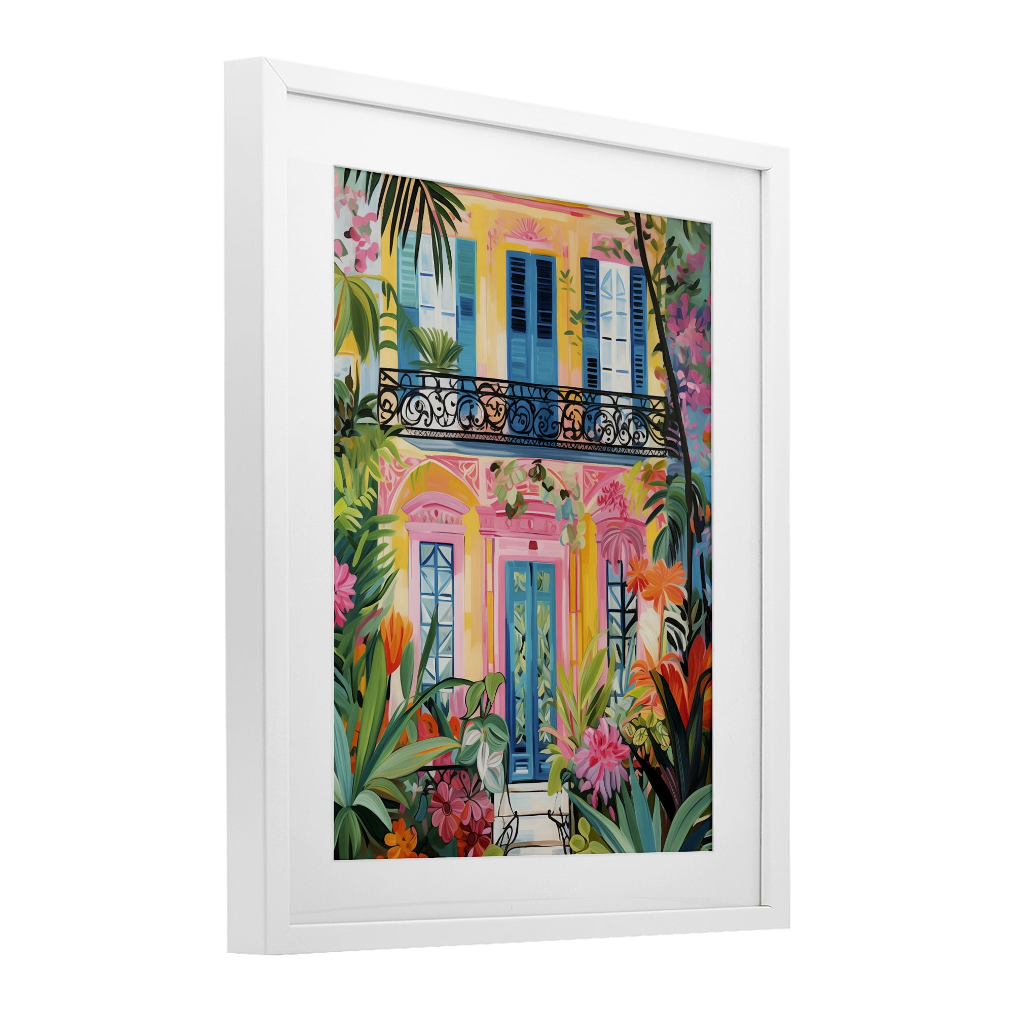 Stupell Industries Colorful Facade with Tropical Garden White Framed Print Under Glass, design by LSR Design Studio