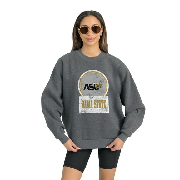 Women's Gameday Couture Alabama State Hornets Charcoal Oversized Drop Shoulder Fleece Drop Pullover Sweatshirt