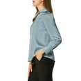 thumbnail image 5 of INSPIRE CHIC Women's Button Up Shirts Puff Long Sleeves Vintage Satin Wear-to-Work Blouse M Dusty Blue, 5 of 8