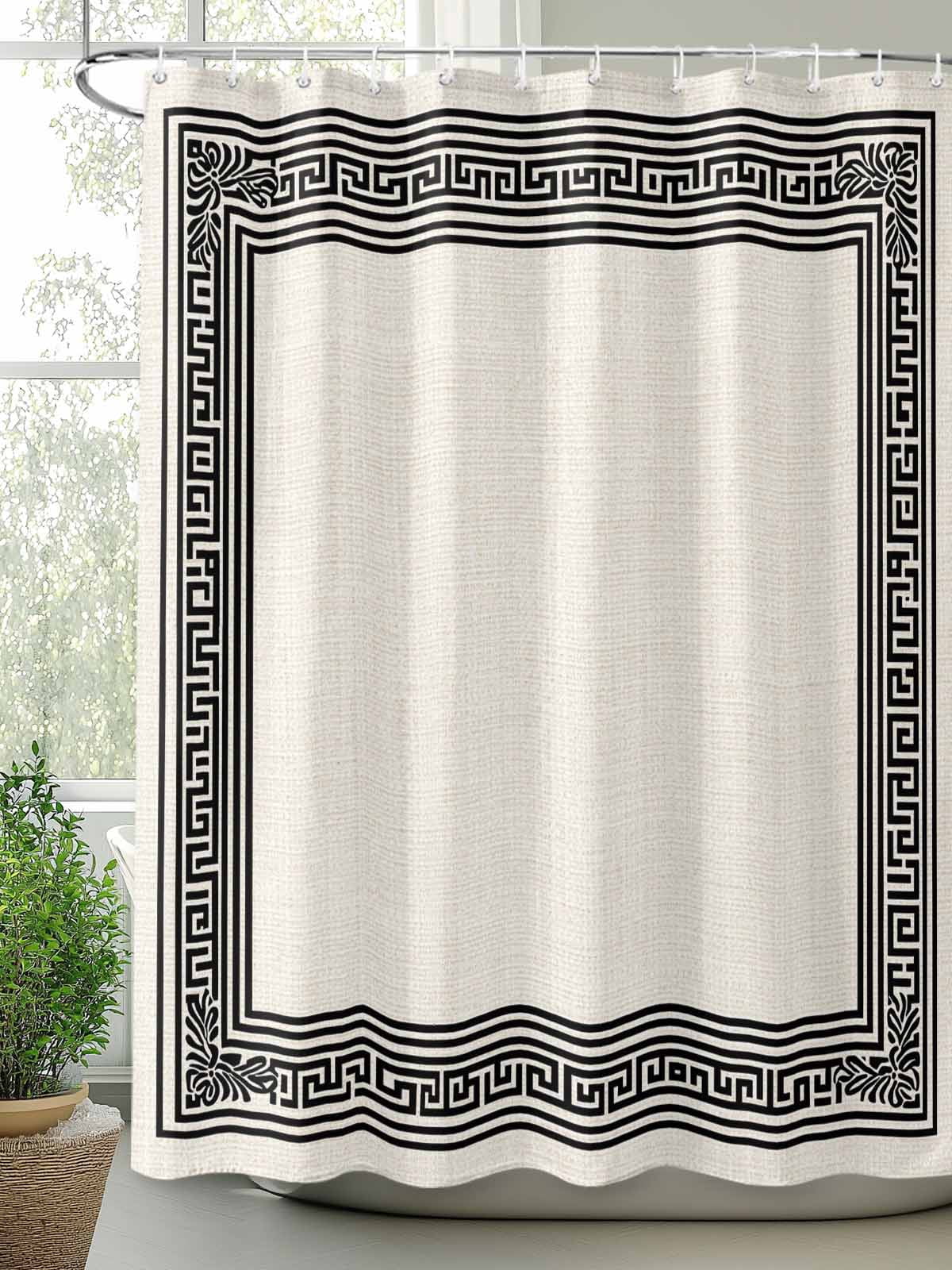 nqOlkjepod Black Cream Greek Key Shower Curtain, Waterproof Shower Curtains for Bathroom, Geometric Greece Ancient Rustic Washable Fabric Bathtub Curtain Set Bath Decor with 12 Hooks 72"x78"