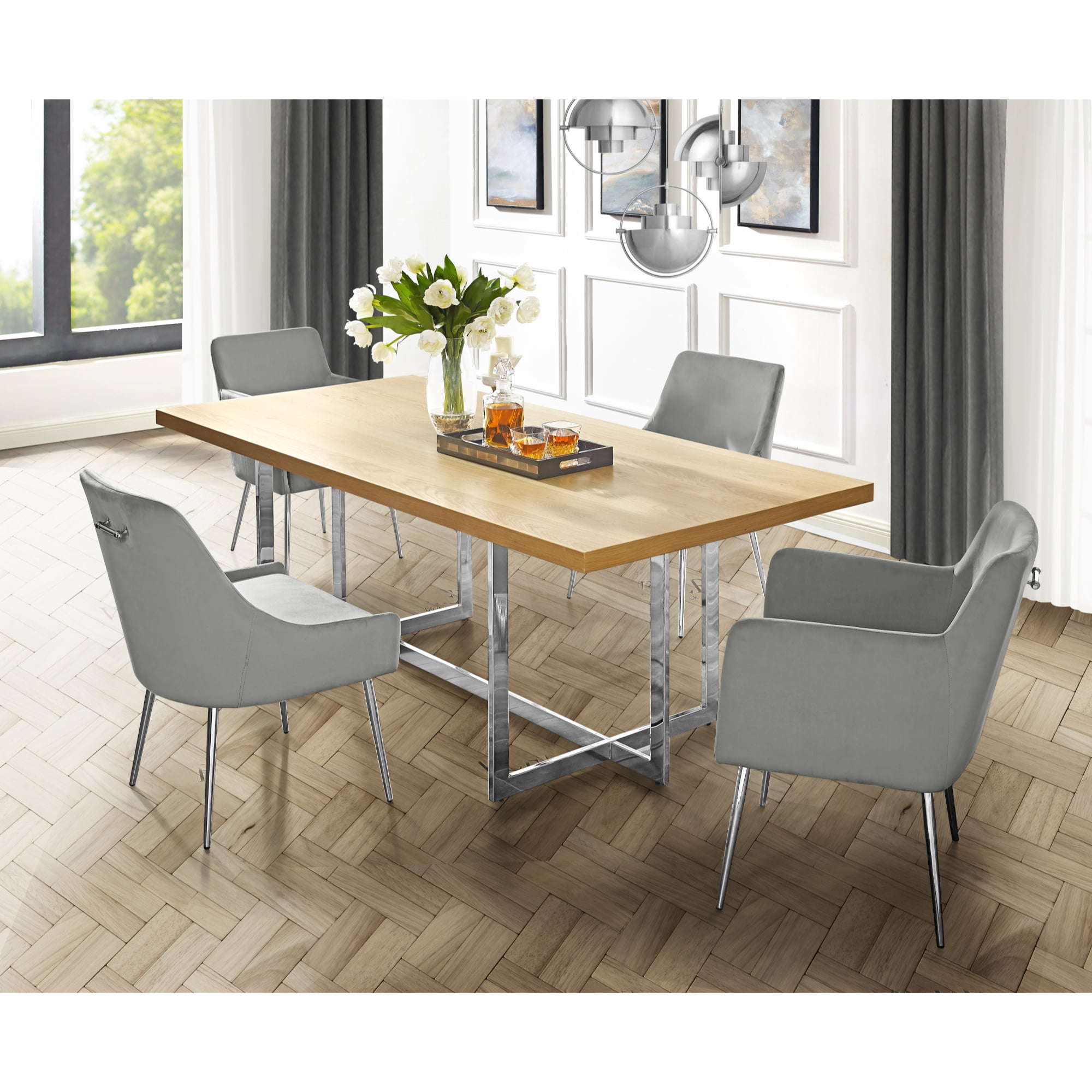 Vivianna Oak/Chrome Dining Table MDF Top, Oak Veneer, Polished Chrome