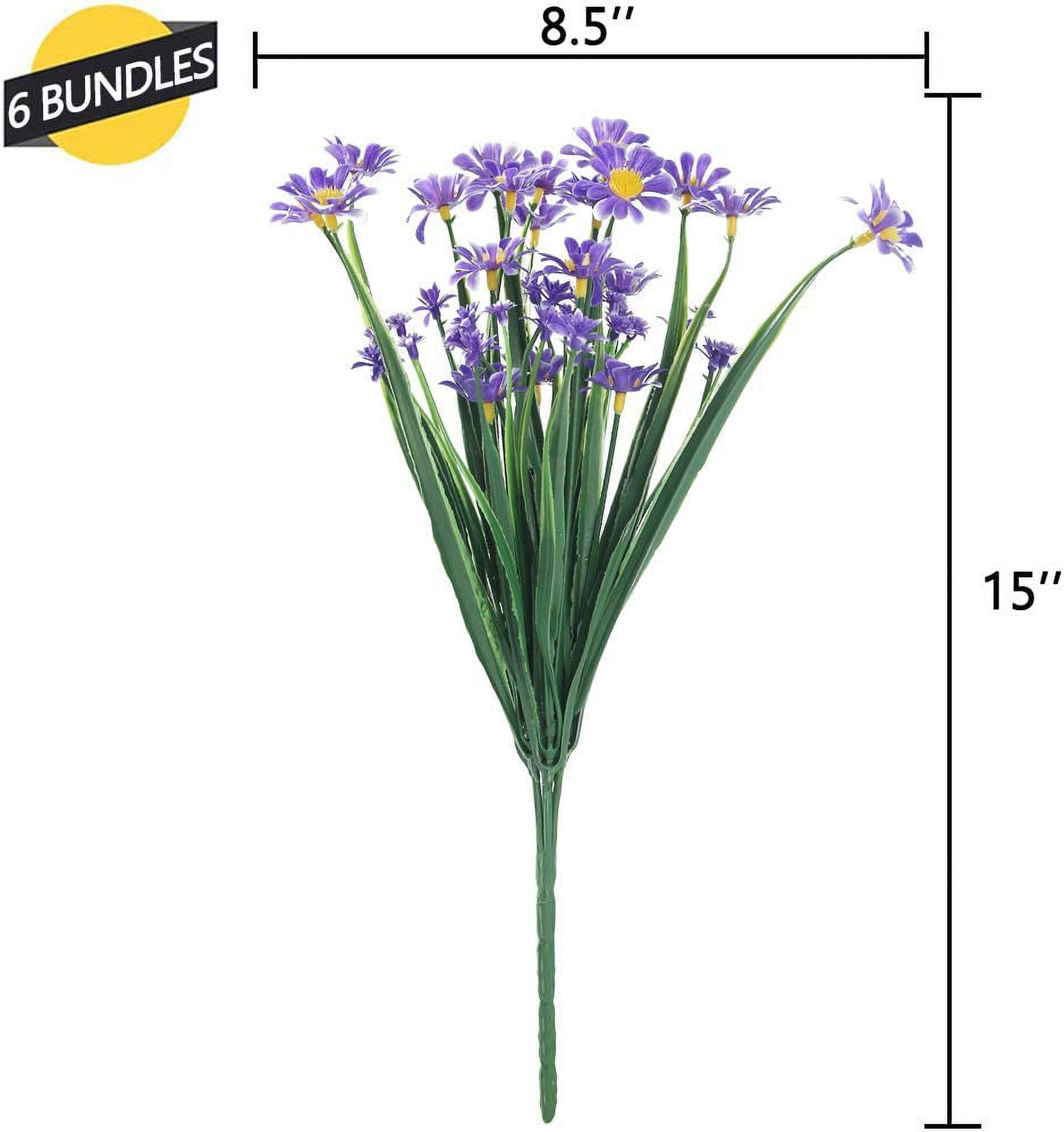 6 Bundles Artificial Flowers Plants for Outdoors, Uv Resistant Fake Plants Plastic Faux Flowers for Home Wedding Party Outdoor Indoor Garden Decor, Purple