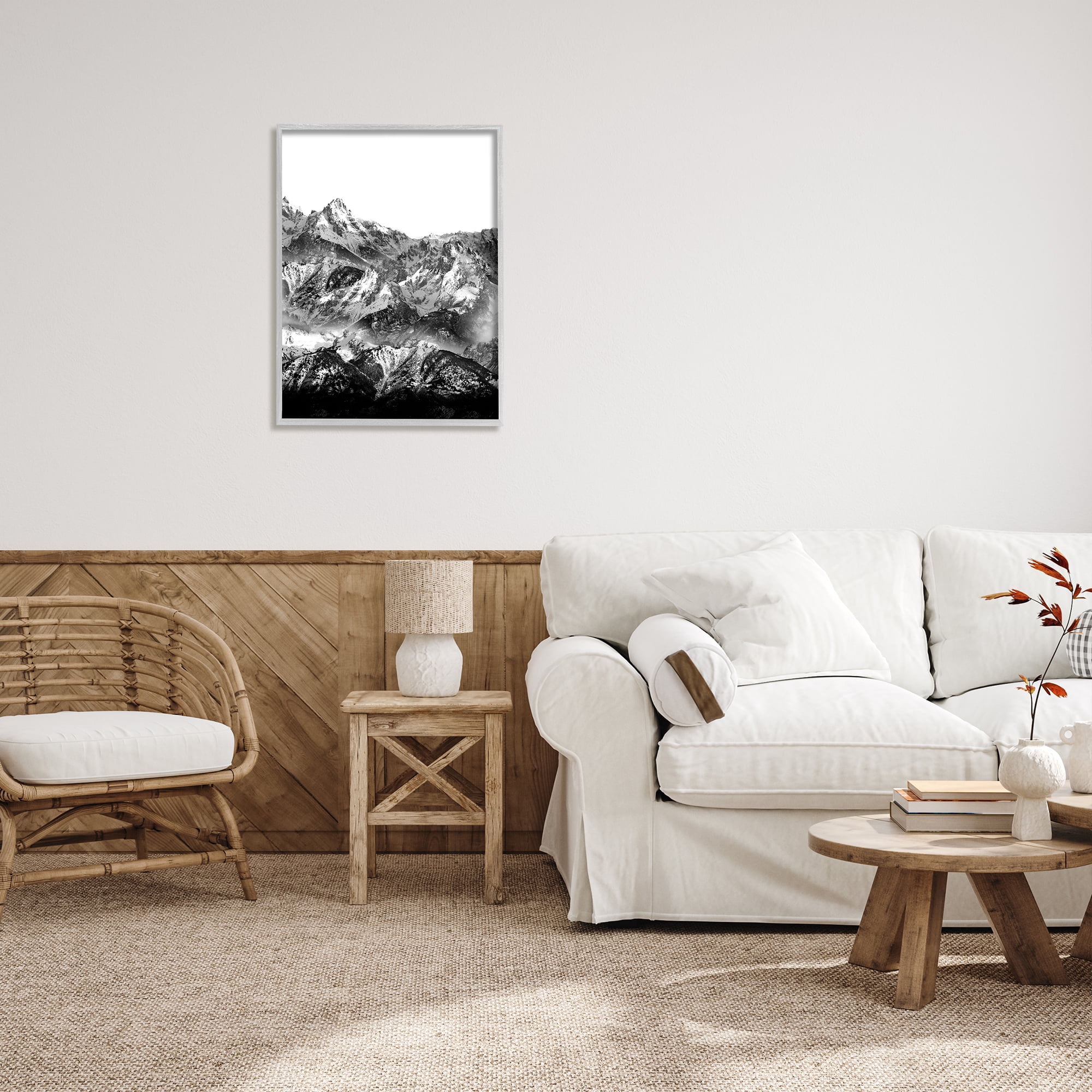 Stupell Indtries Snow Cap Mountains High Contrast Black White Landscape,24 x 30,Design by Shelley Lake
