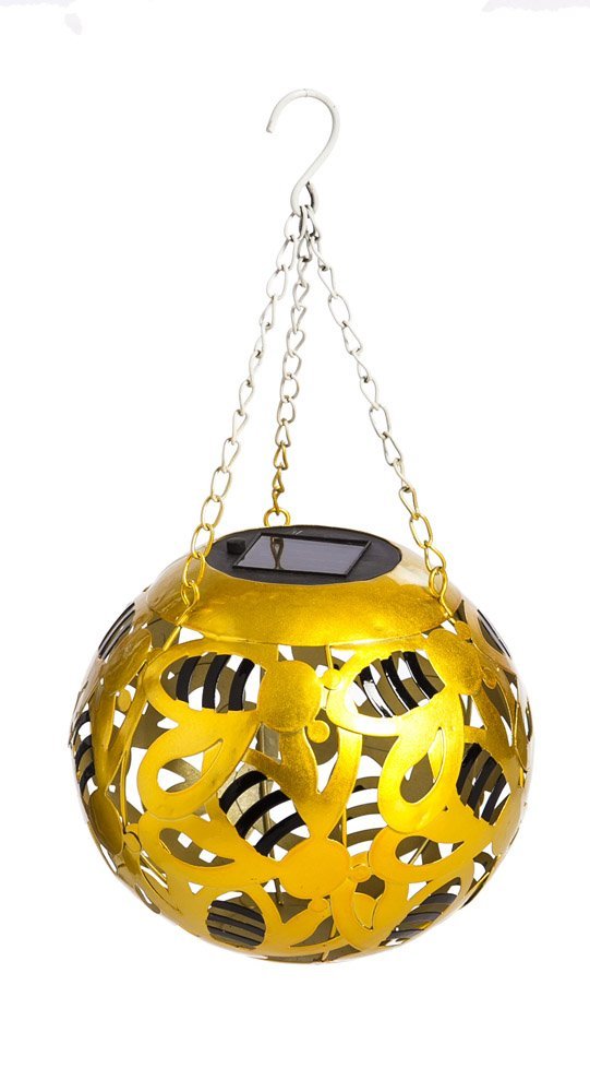 Evergreen Buzzing Bee Metal Solar Power Lantern ZQ2SP4529 Gold Color