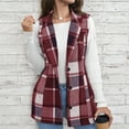 thumbnail image 2 of CharmCyan Ladies' Plaid Fashion Women's Clothing Lapel Suit Vest Plaid Top Jacket Wine L, 2 of 2