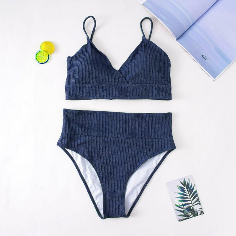 Aayomet Thong Bikini Swimsuit For Women Womens Plus Size Bikini High  Waisted Swimsuits Two Piece Bathing Suits Tummy Control Swimwear,Blue 3XL 