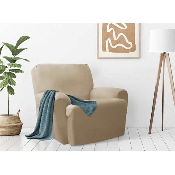 Zenna Home Polyester/Spandex Recliner Slipcover, Beige, 4-Piece